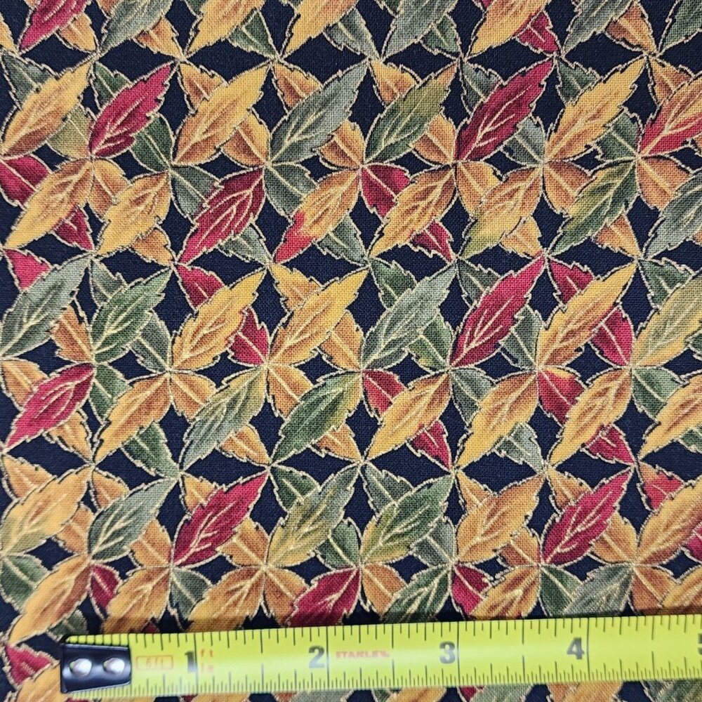 Quilting Craft Fabric Black With Autumn Leaves Hoffman Harvest VTG Fat Quarter